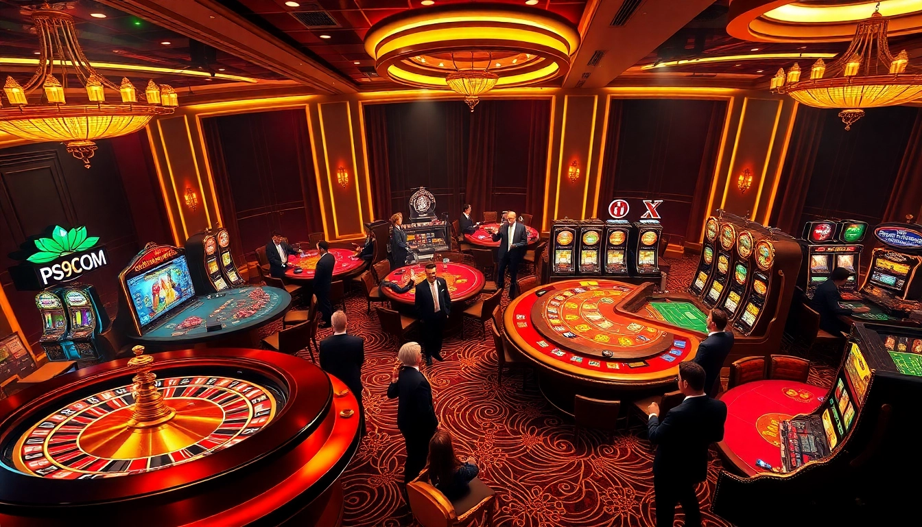 Experience the thrill of PS99COM at an upscale casino with poker tables and roulette wheels.