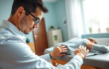 Osteopathie Kiel: Behandlungsszenario in einer ruhigen Klinik mit einem entspannten Patienten.