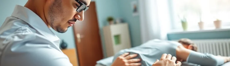 Osteopathie Kiel: Behandlungsszenario in einer ruhigen Klinik mit einem entspannten Patienten.