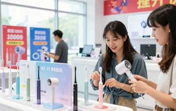 Erleben Sie den Laifen de Prime Day Sale mit elektrischen Zahnbürsten und Haartrocknern in einem modernen Geschäft.